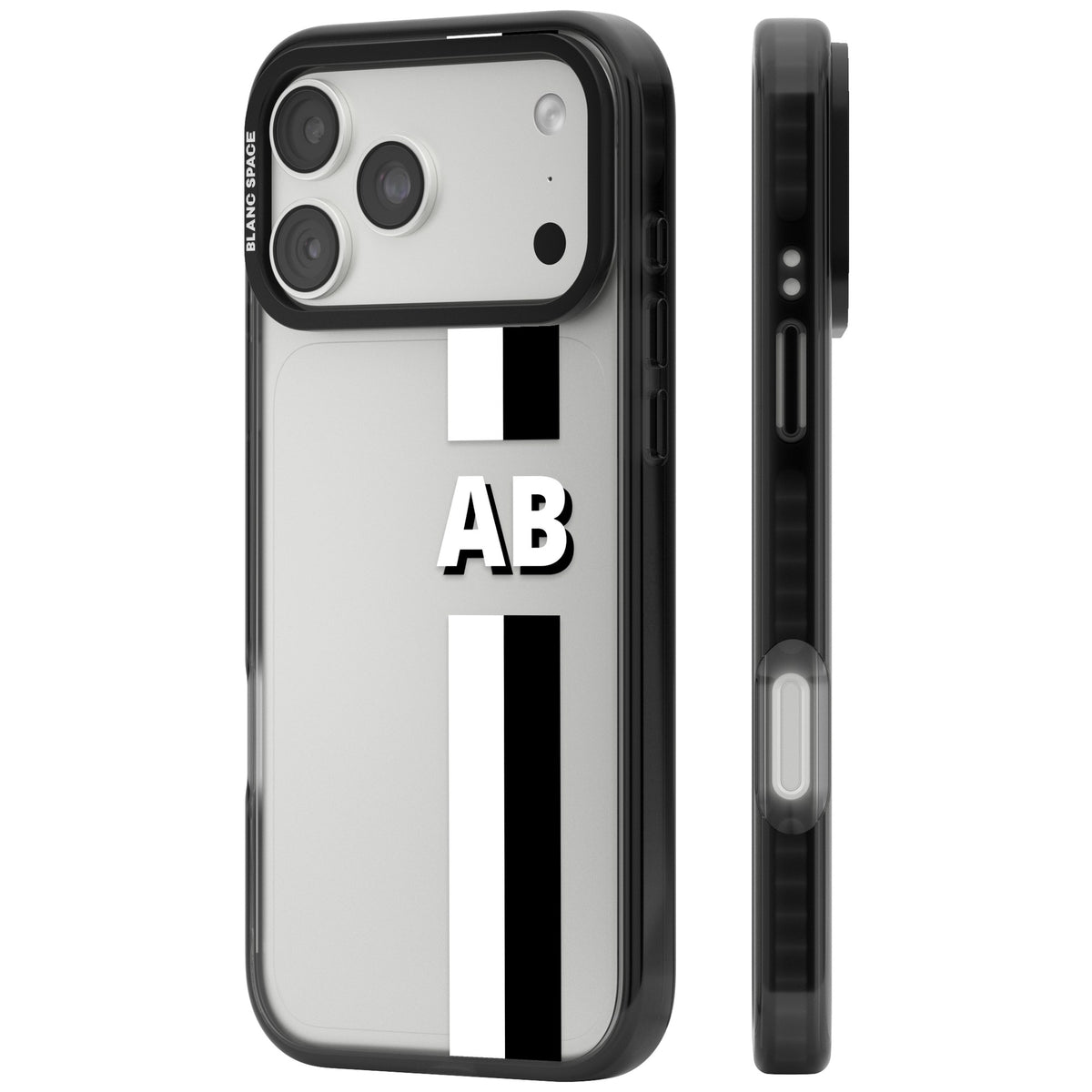 Personalised Bold Two Stripe Name iPhone 18 Pro Max Impact Black Phone Case side