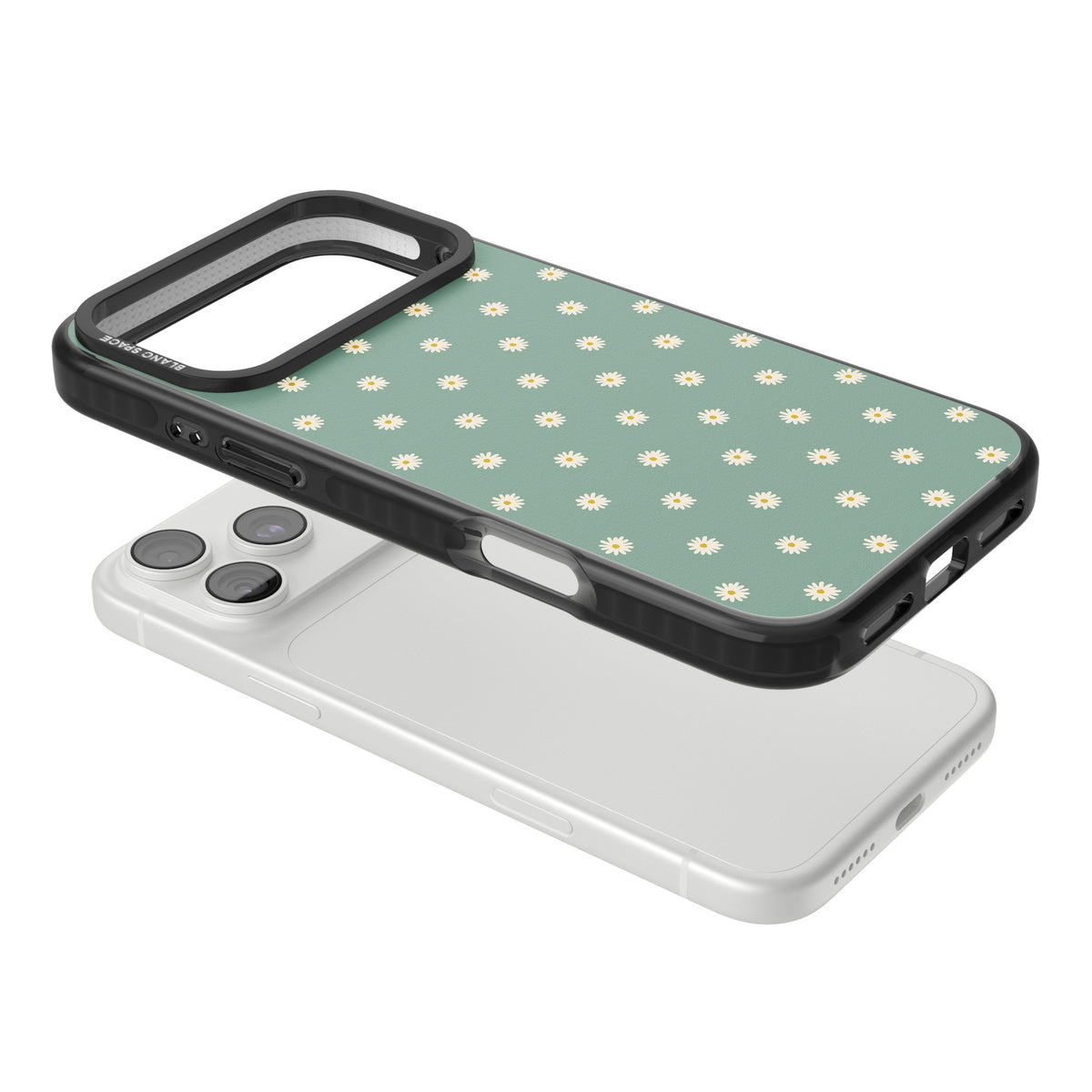 Sage Daisy Floral iPhone 18 Pro Max Impact Black Phone Case angled