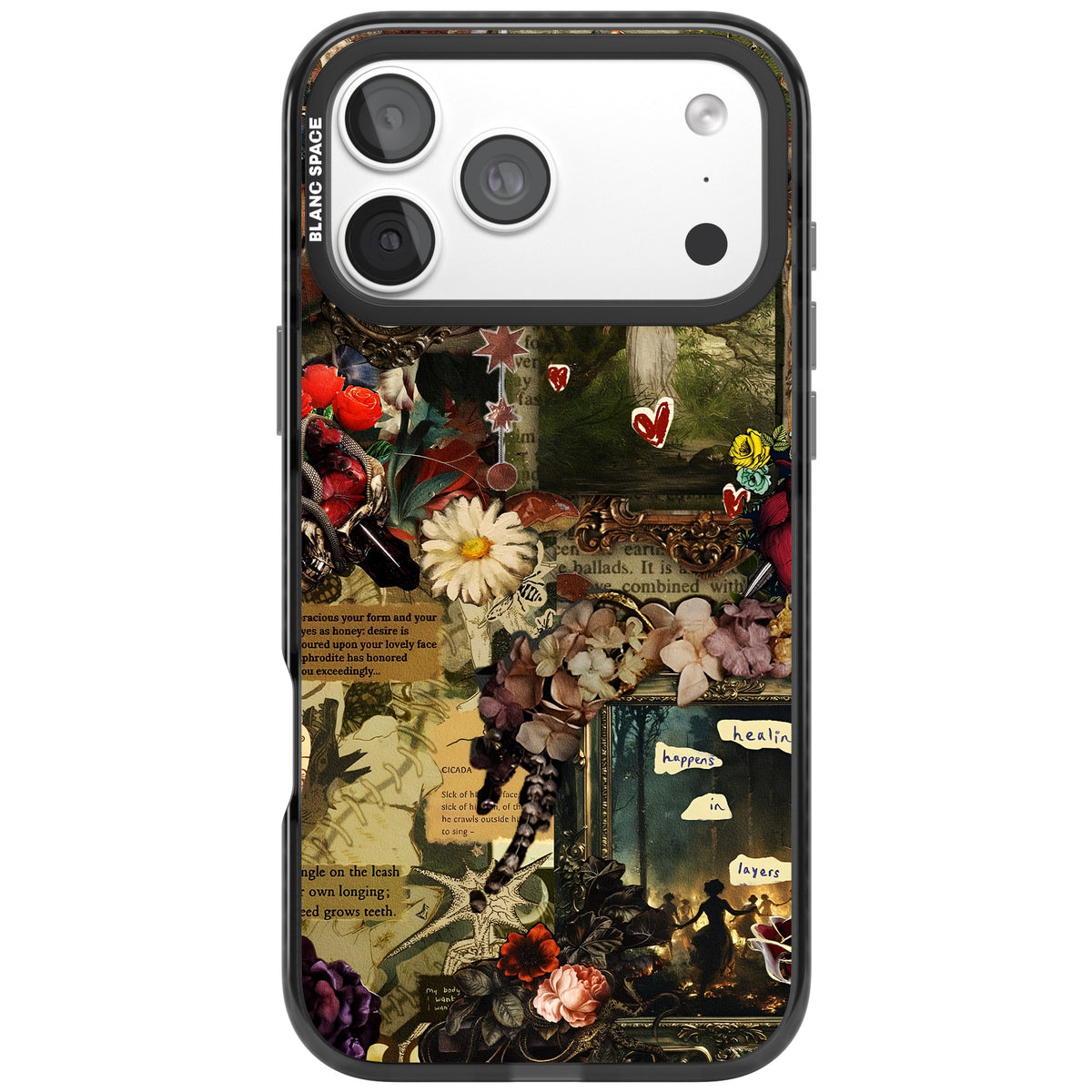 Textbook Romance Collage iPhone 18 Pro Max Impact Black Phone Case front