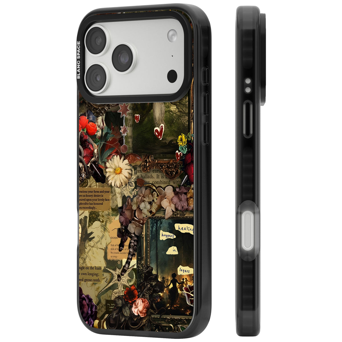 Textbook Romance Collage iPhone 18 Pro Max Impact Black Phone Case side