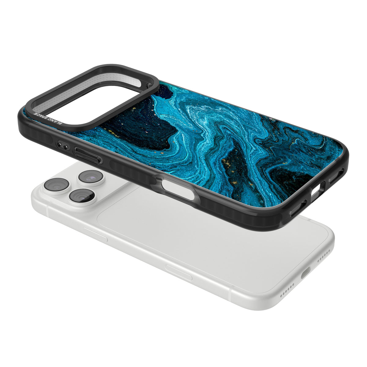 Saphire Lagoon iPhone 18 Pro Max Impact Black Phone Case angled