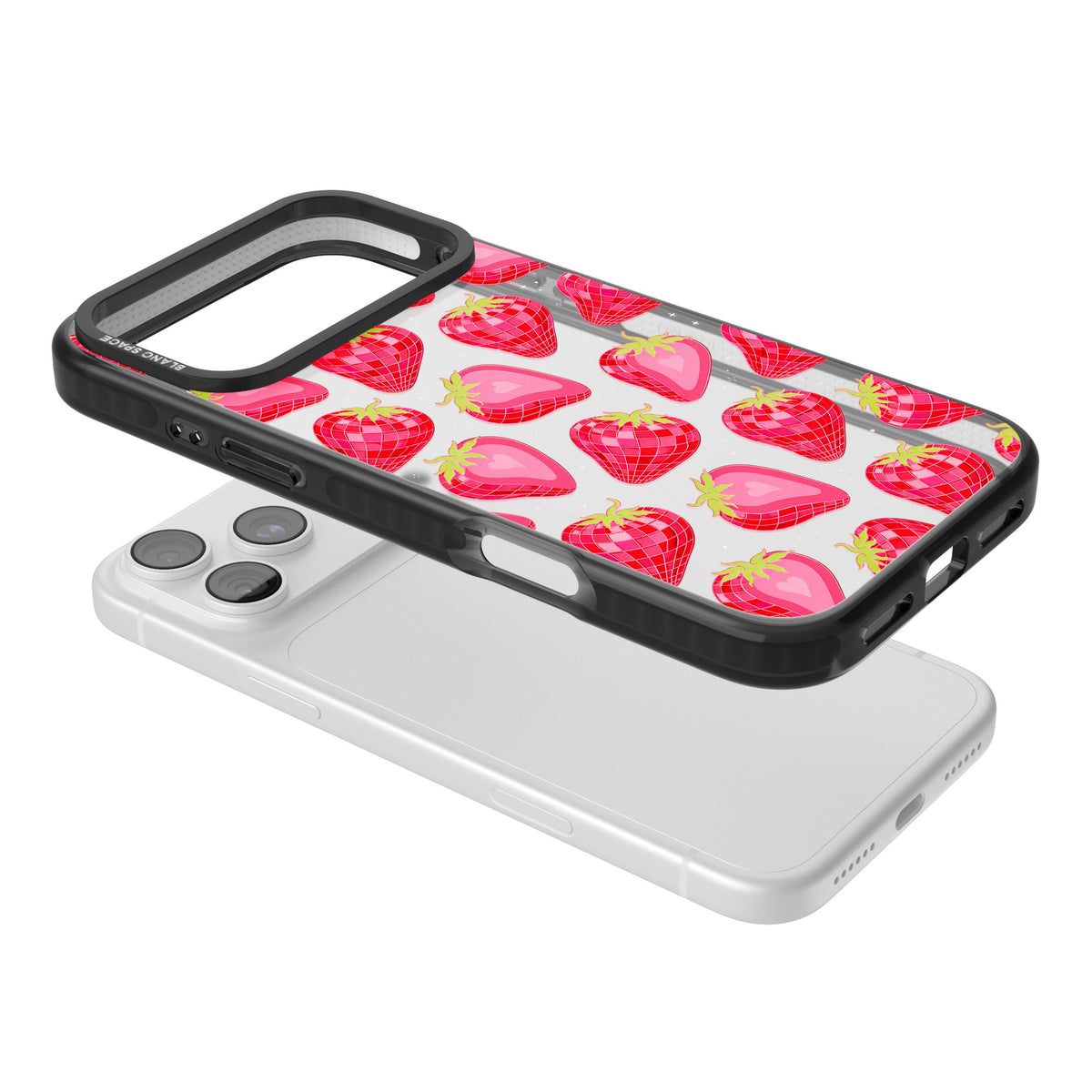 Disco Strawberry iPhone 18 Pro Max Impact Black Phone Case angled