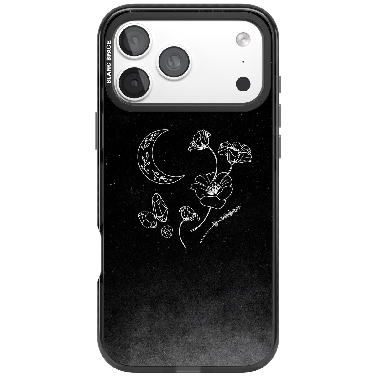 Midnight Moon Botanic iPhone 18 Pro Max Impact Black Phone Case front