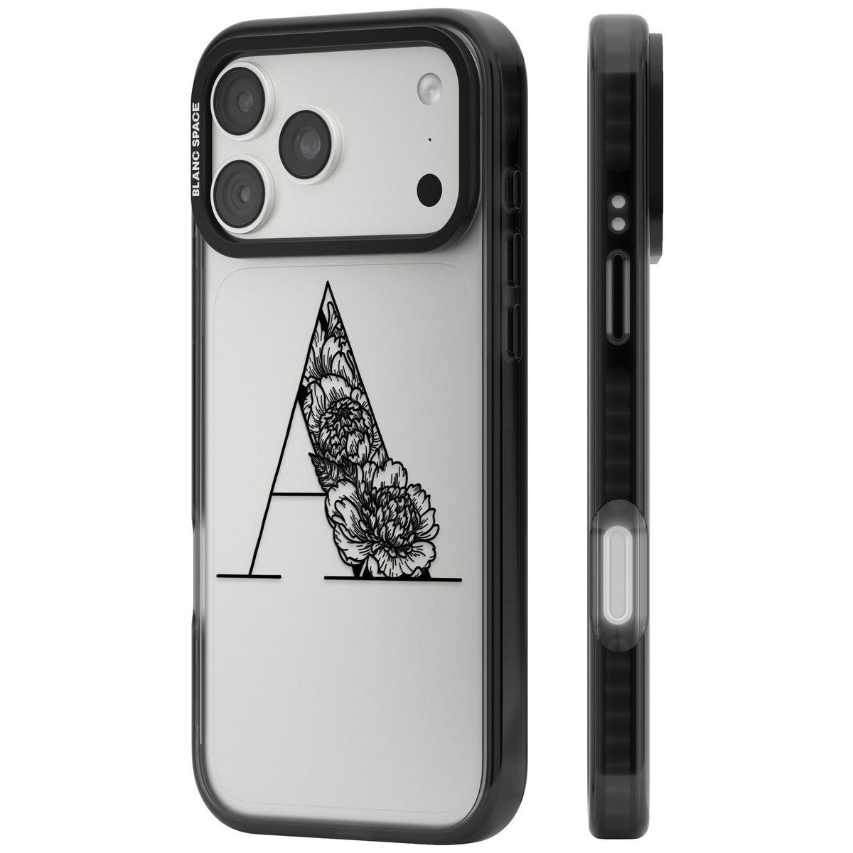 Personalised Floral Monogram iPhone 18 Pro Max Impact Black Phone Case side