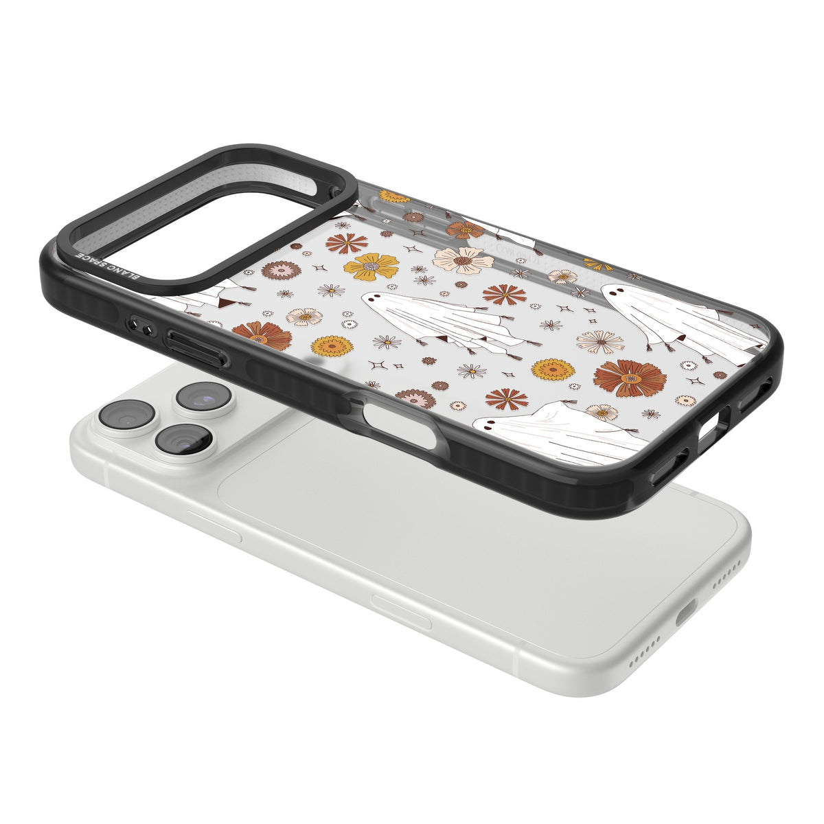 Ghosts And Flowers iPhone 18 Pro Max Impact Black Phone Case angled