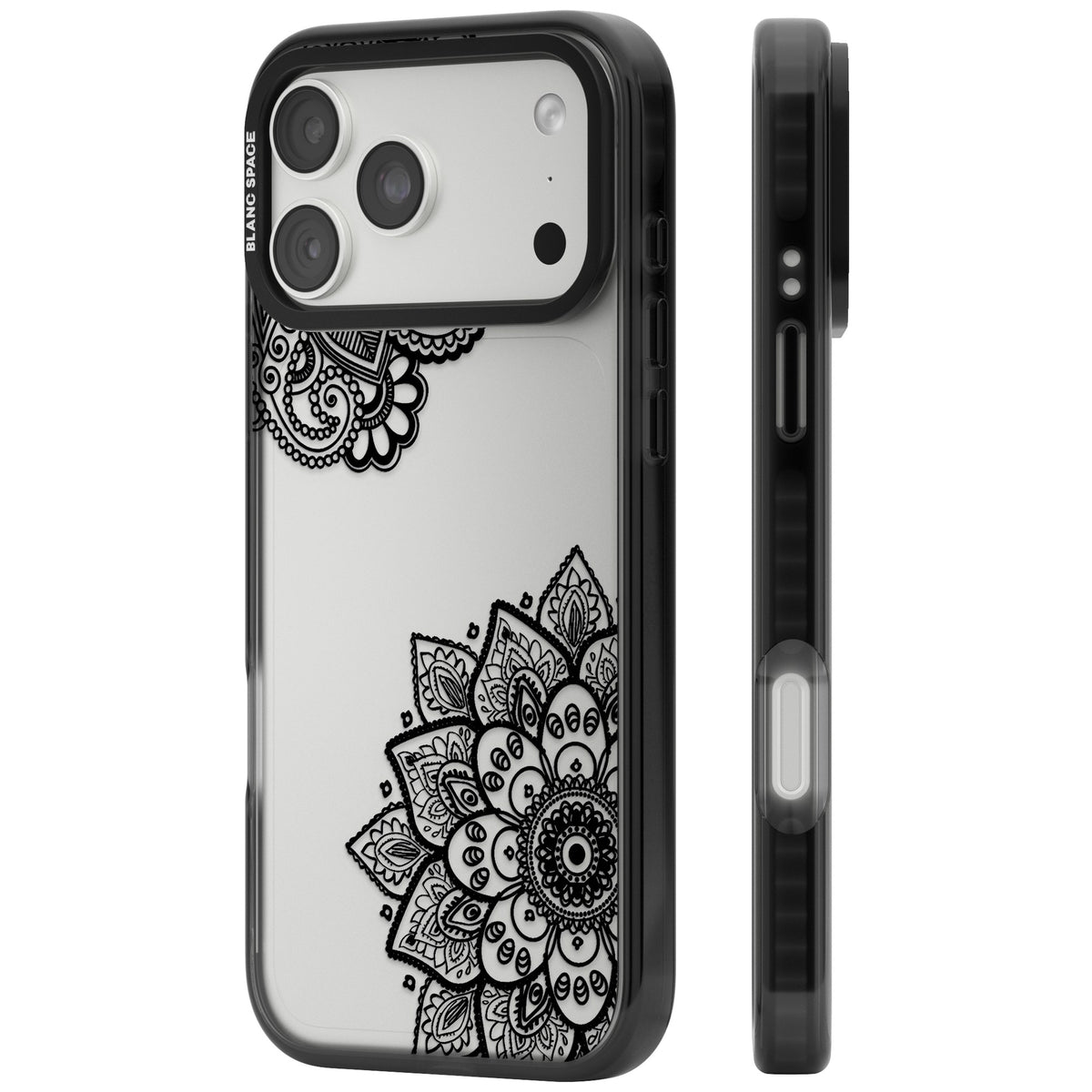 Black Henna Florals iPhone 18 Pro Max Impact Black Phone Case side