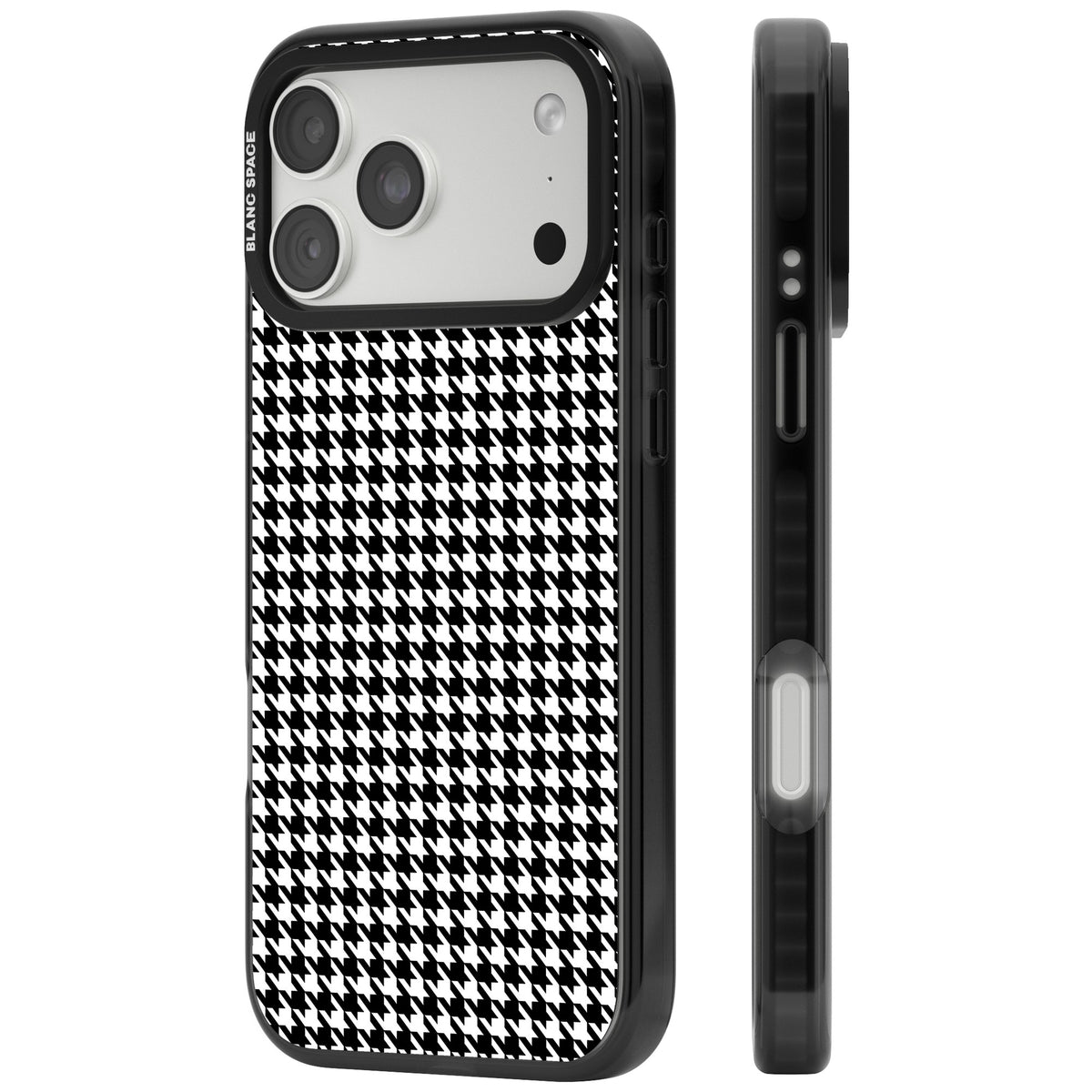 Black Houndstooth Pattern iPhone 18 Pro Max Impact Black Phone Case side
