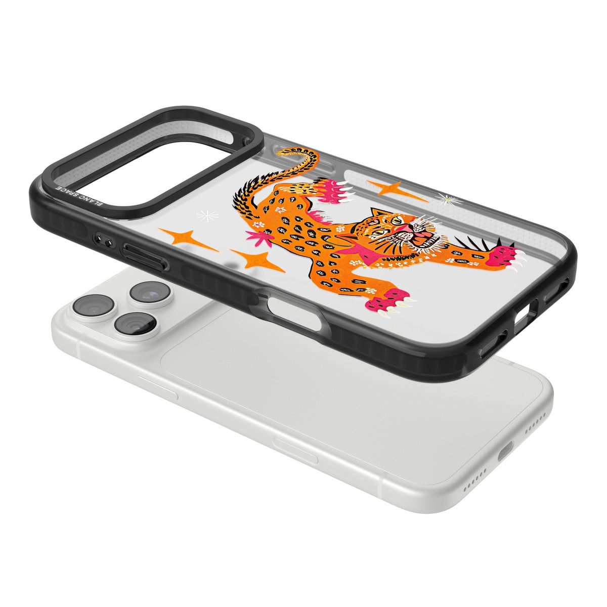 Fierce Jaguar Clear iPhone 18 Pro Max Impact Black Phone Case angled