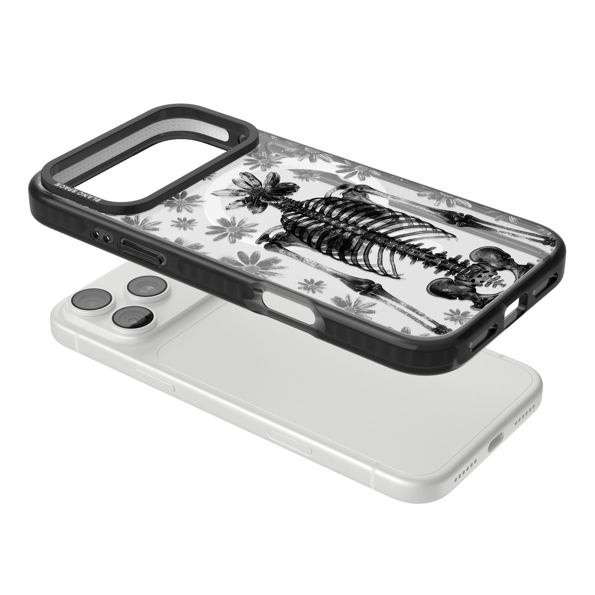 Skeleton Flower iPhone 18 Pro Max Impact Pro Black Phone Case angled