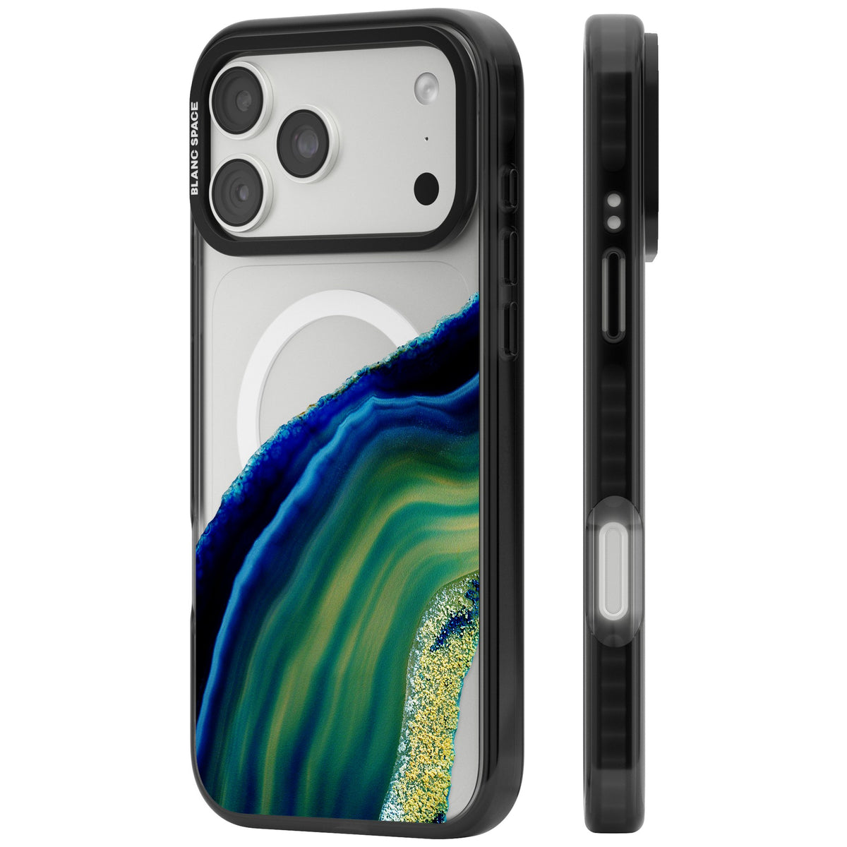 Green & Blue Emerald Geode iPhone 18 Pro Max Impact Pro Black Phone Case side