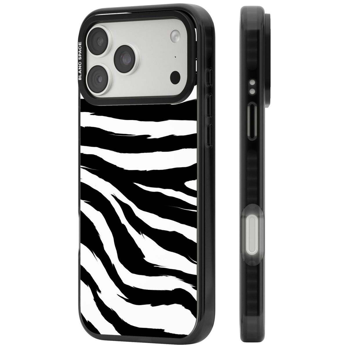 Black Zebra Print iPhone 18 Pro Max Impact Pro Black Phone Case side