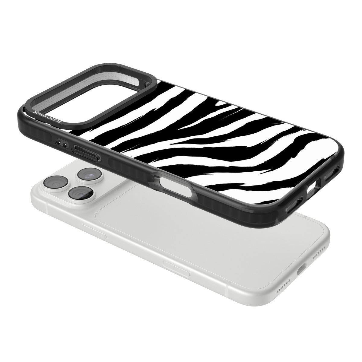Black Zebra Print iPhone 18 Pro Max Impact Pro Black Phone Case angled