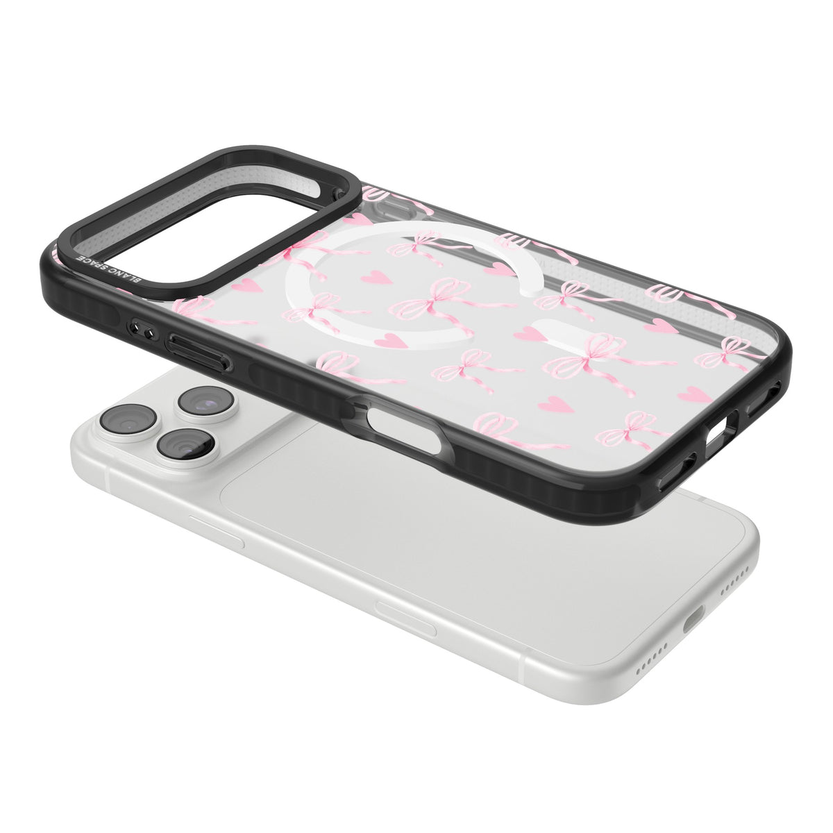 Pink Bows & Hearts iPhone 18 Pro Max Impact Pro Black Phone Case angled
