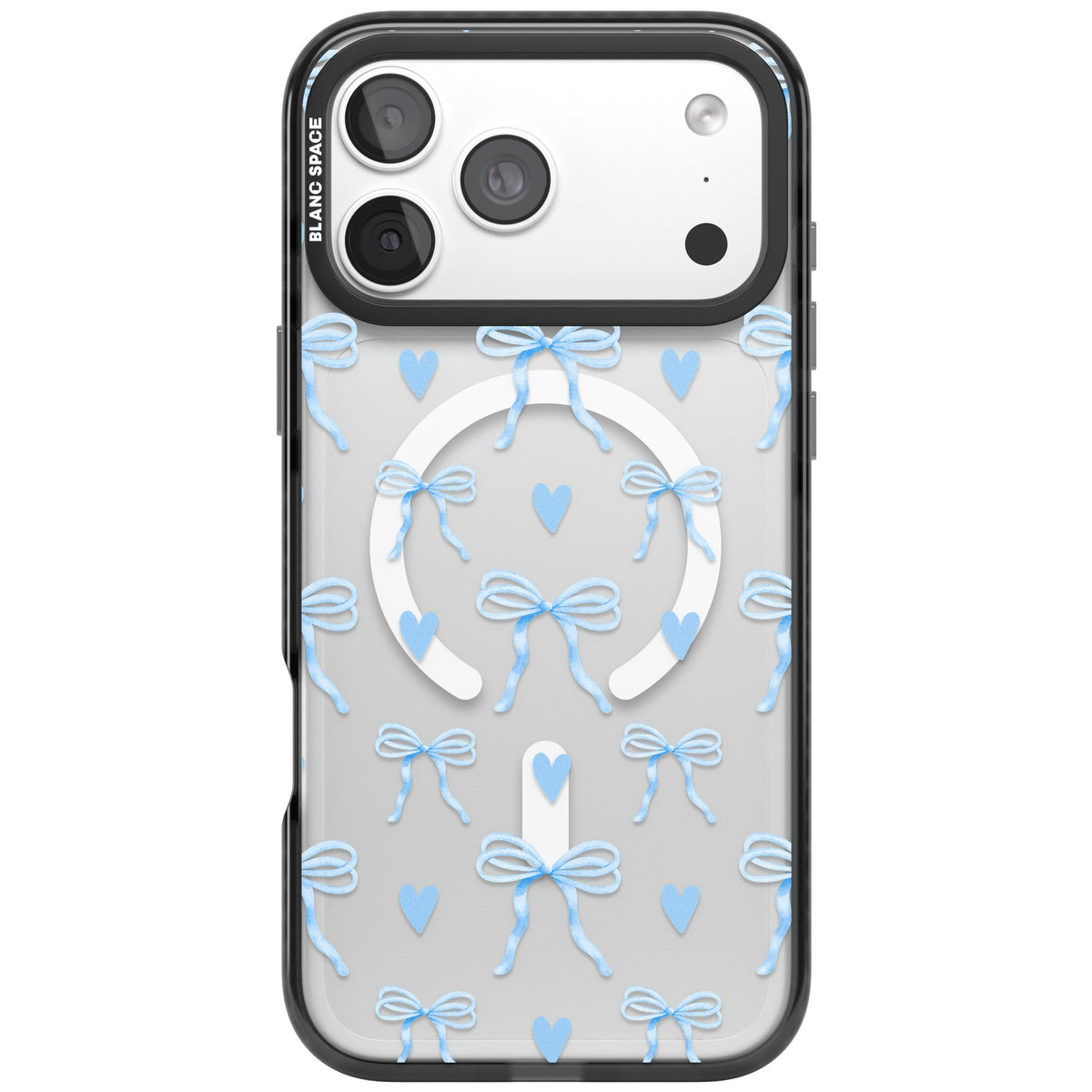 Blue Bows & Hearts iPhone 18 Pro Max Impact Pro Black Phone Case front