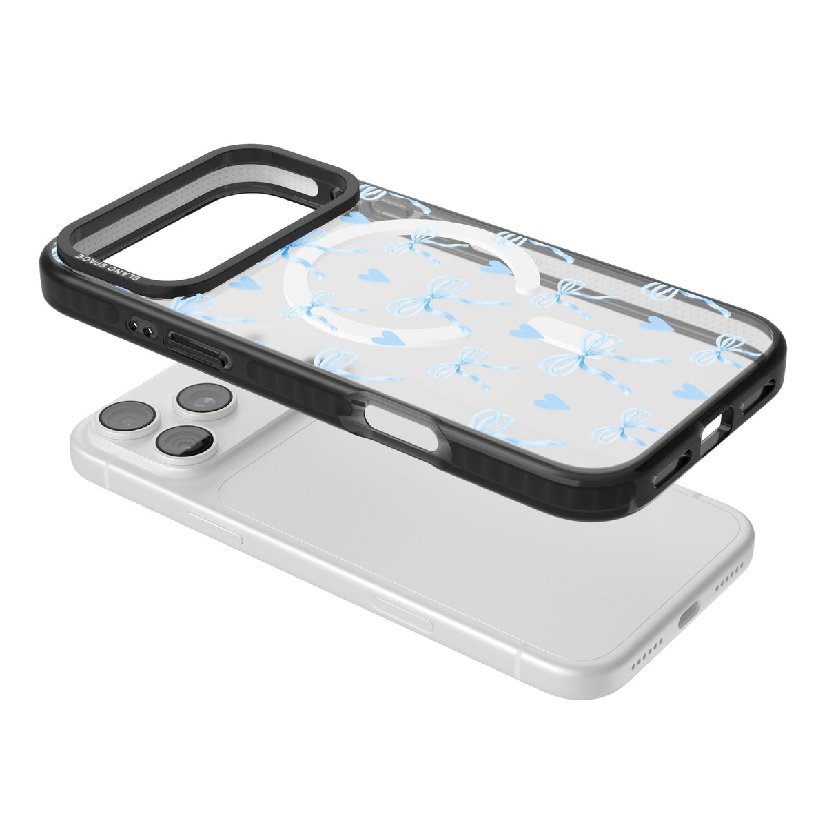 Blue Bows & Hearts iPhone 18 Pro Max Impact Pro Black Phone Case angled