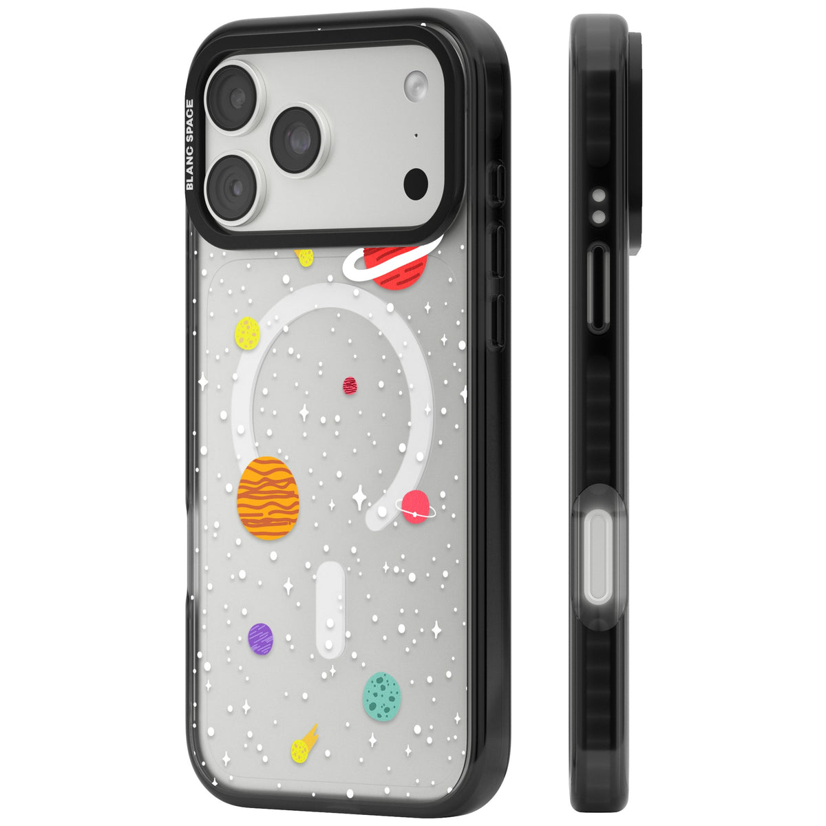 Cute Cartoon Planets (Clear) iPhone 18 Pro Max Impact Pro Black Phone Case side