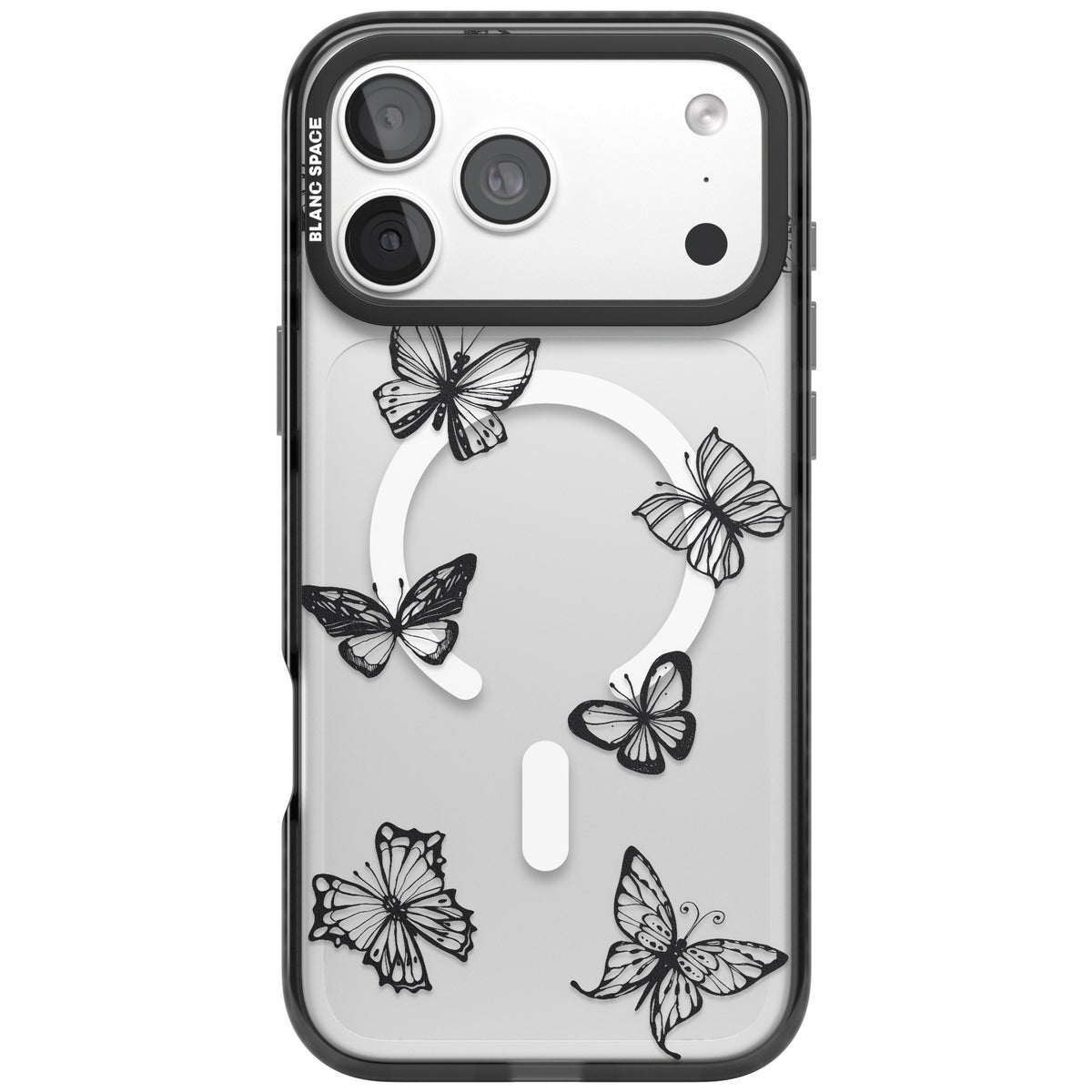 Grey Butterfly Line Pattern iPhone 18 Pro Max Impact Pro Black Phone Case front