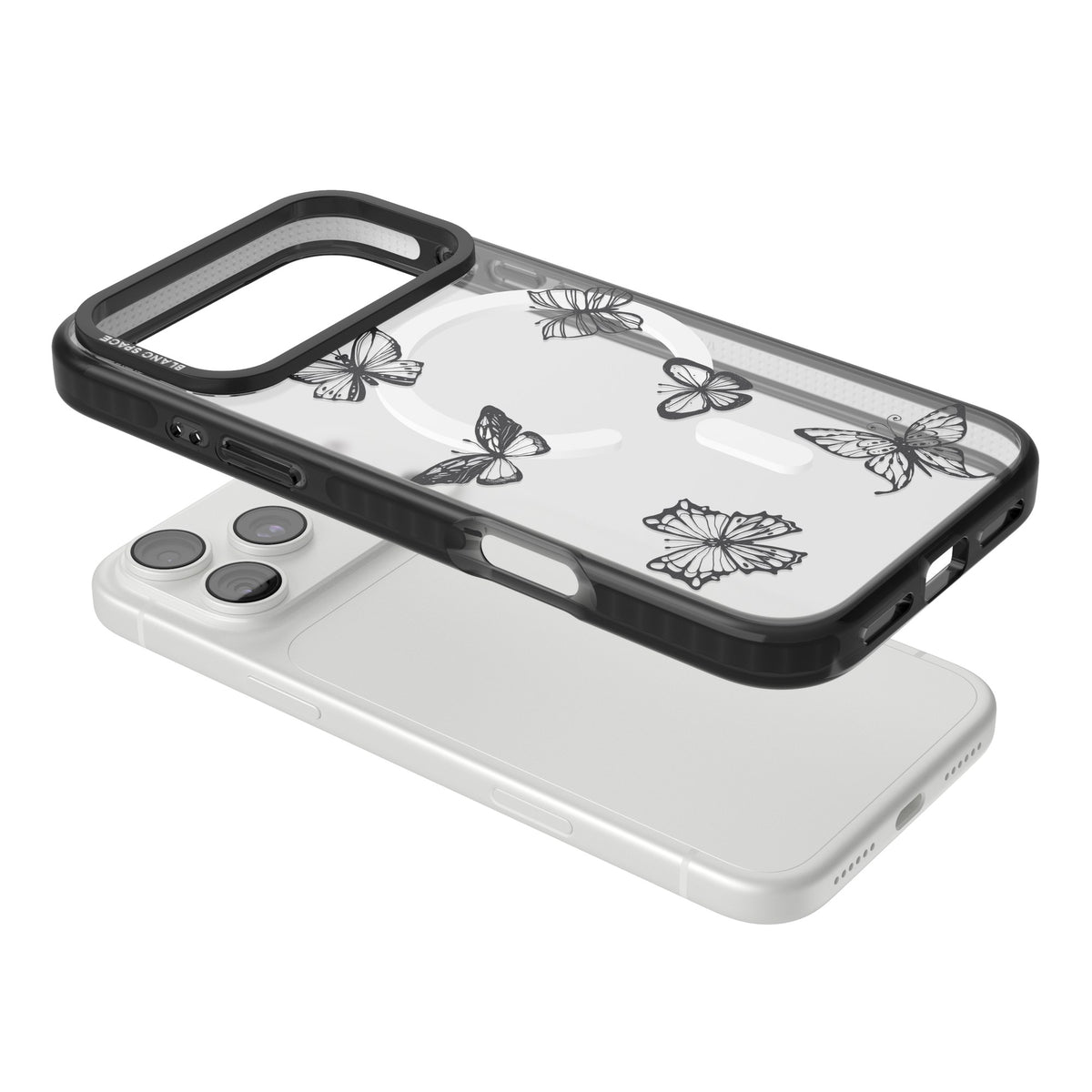 Grey Butterfly Line Pattern iPhone 18 Pro Max Impact Pro Black Phone Case angled