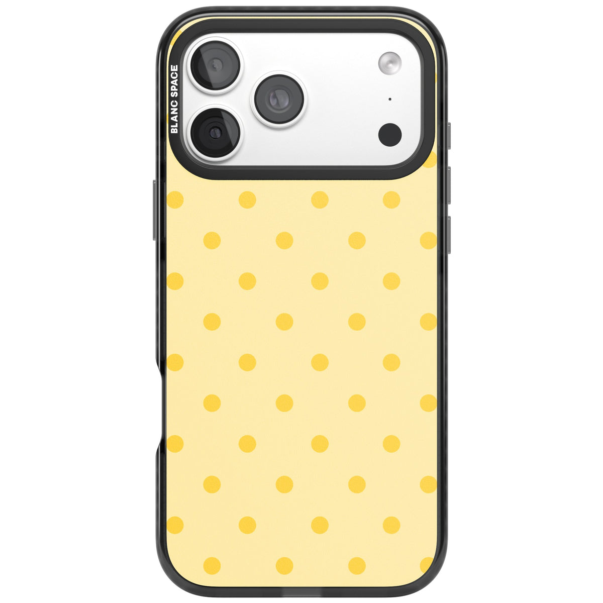 Butter Polka minimal iPhone case featuring sunny yellow polka dots on a soft pastel butter yellow background iPhone 18 Pro Max Impact Pro Black Phone Case front
