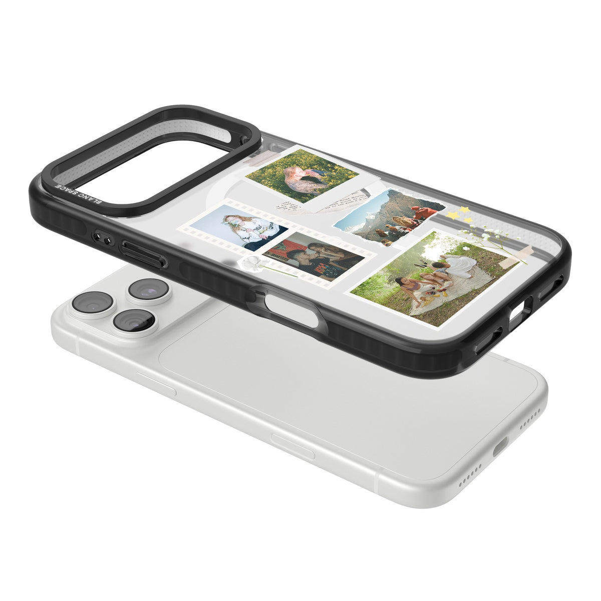 Personalised Scrapbook Instant Photos iPhone 18 Pro Max Impact Pro Black Phone Case angled