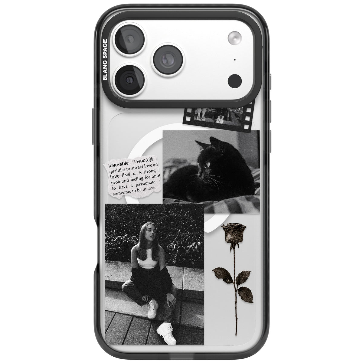 Personalised Black & White Scrapbook Photos iPhone 18 Pro Max Impact Pro Black Phone Case front