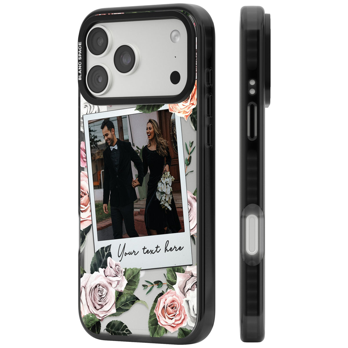 Personalised Floral Polaroid iPhone 18 Pro Max Impact Pro Black Phone Case side