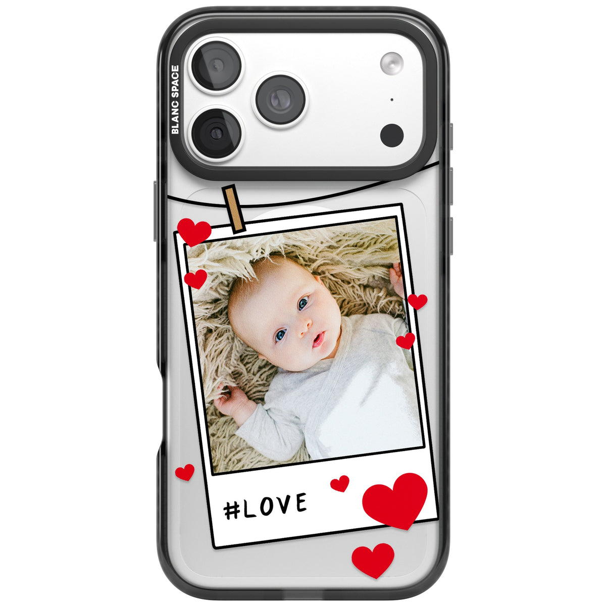 Personalised Paperclip & Hearts Polaroid iPhone 18 Pro Max Impact Pro Black Phone Case front
