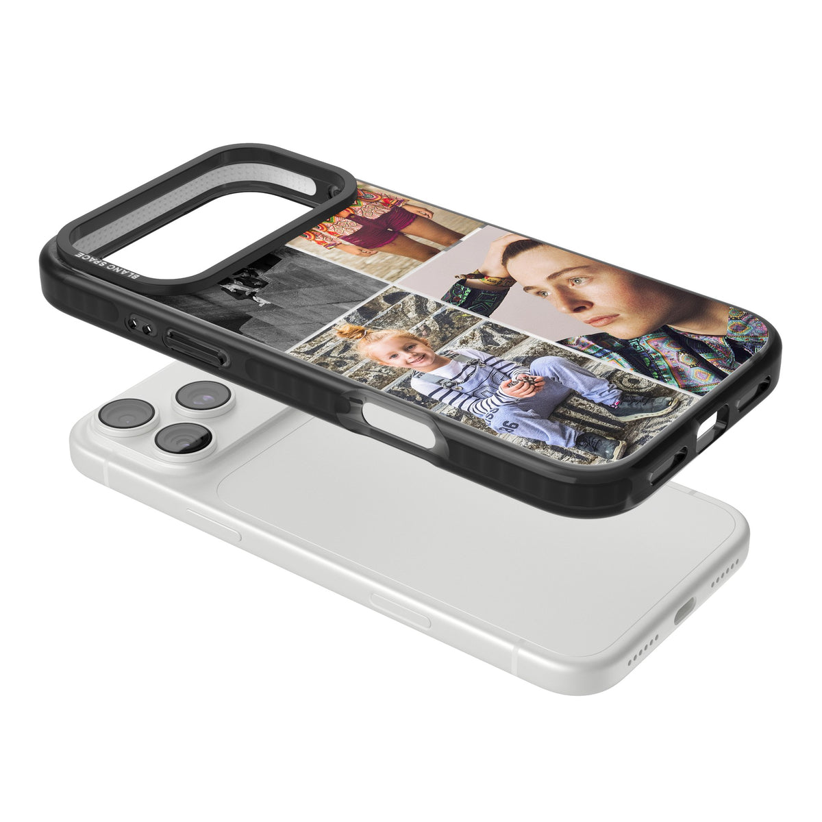 Personalised 4 Photo Grid iPhone 18 Pro Max Impact Pro Black Phone Case angled