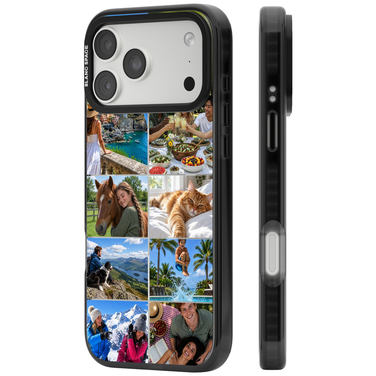 Personalised 8 Photo Grid custom photo iPhone case featuring an eight-panel collage layout with clean borders iPhone 18 Pro Max Impact Pro Black Phone Case side
