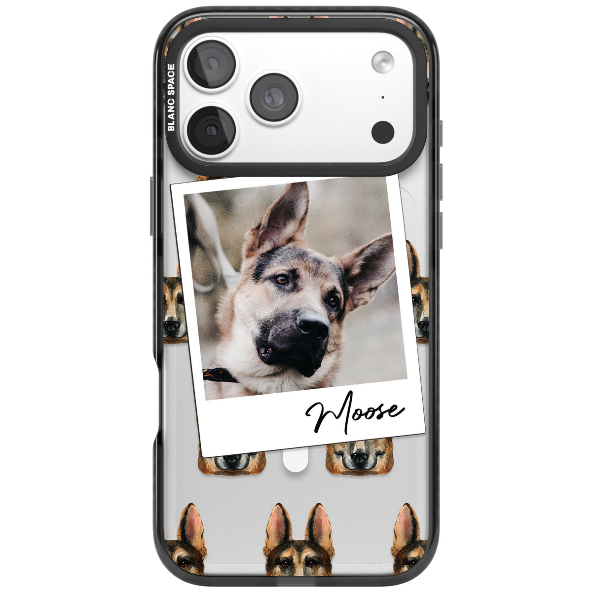 Personalised German Shepherd Instant Camera Photo iPhone 18 Pro Max Impact Pro Black Phone Case front