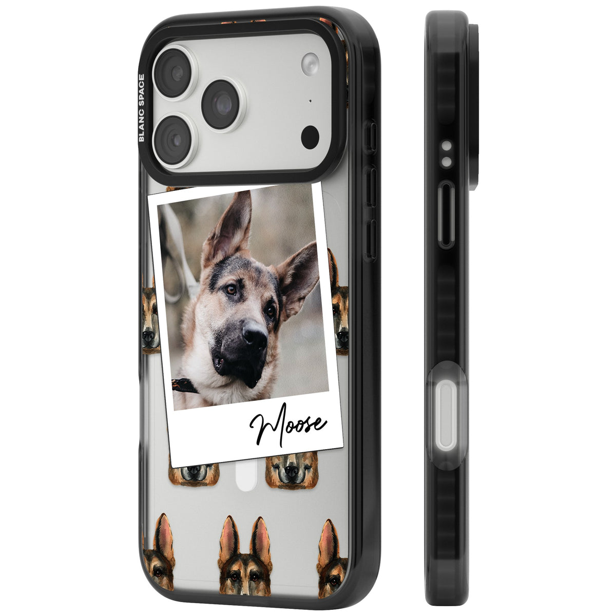 Personalised German Shepherd Instant Camera Photo iPhone 18 Pro Max Impact Pro Black Phone Case side