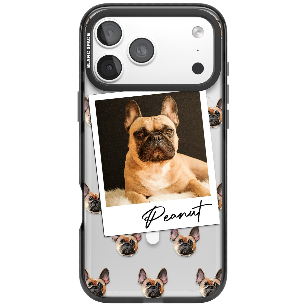 Personalised Tan French Bulldog Instant Camera Photo iPhone 18 Pro Max Impact Pro Black Phone Case front