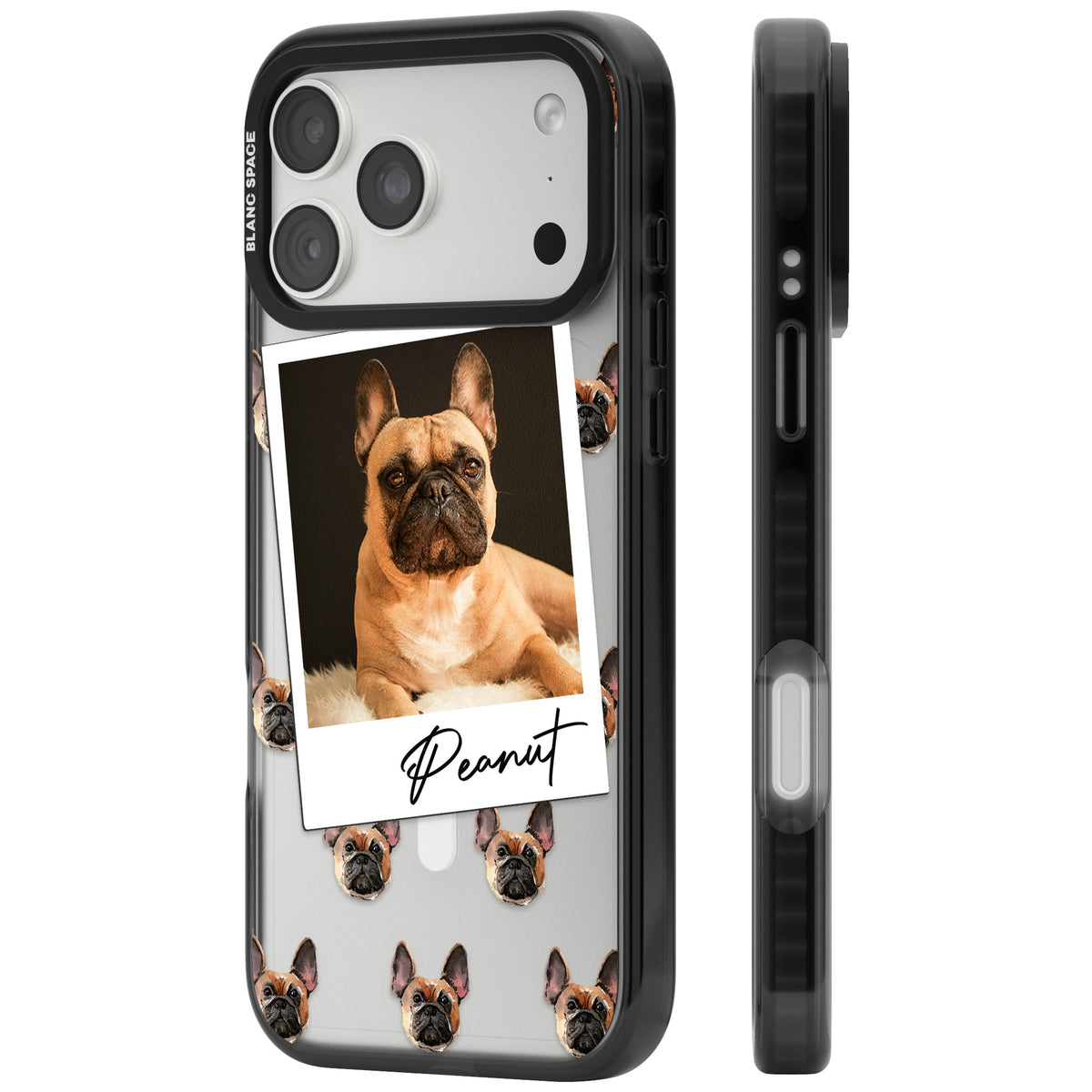 Personalised Tan French Bulldog Instant Camera Photo iPhone 18 Pro Max Impact Pro Black Phone Case side