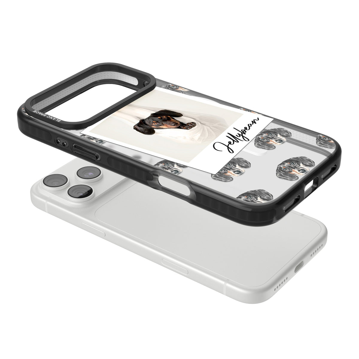 Personalised Black Dachshund Instant Camera Photo iPhone 18 Pro Max Impact Pro Black Phone Case angled