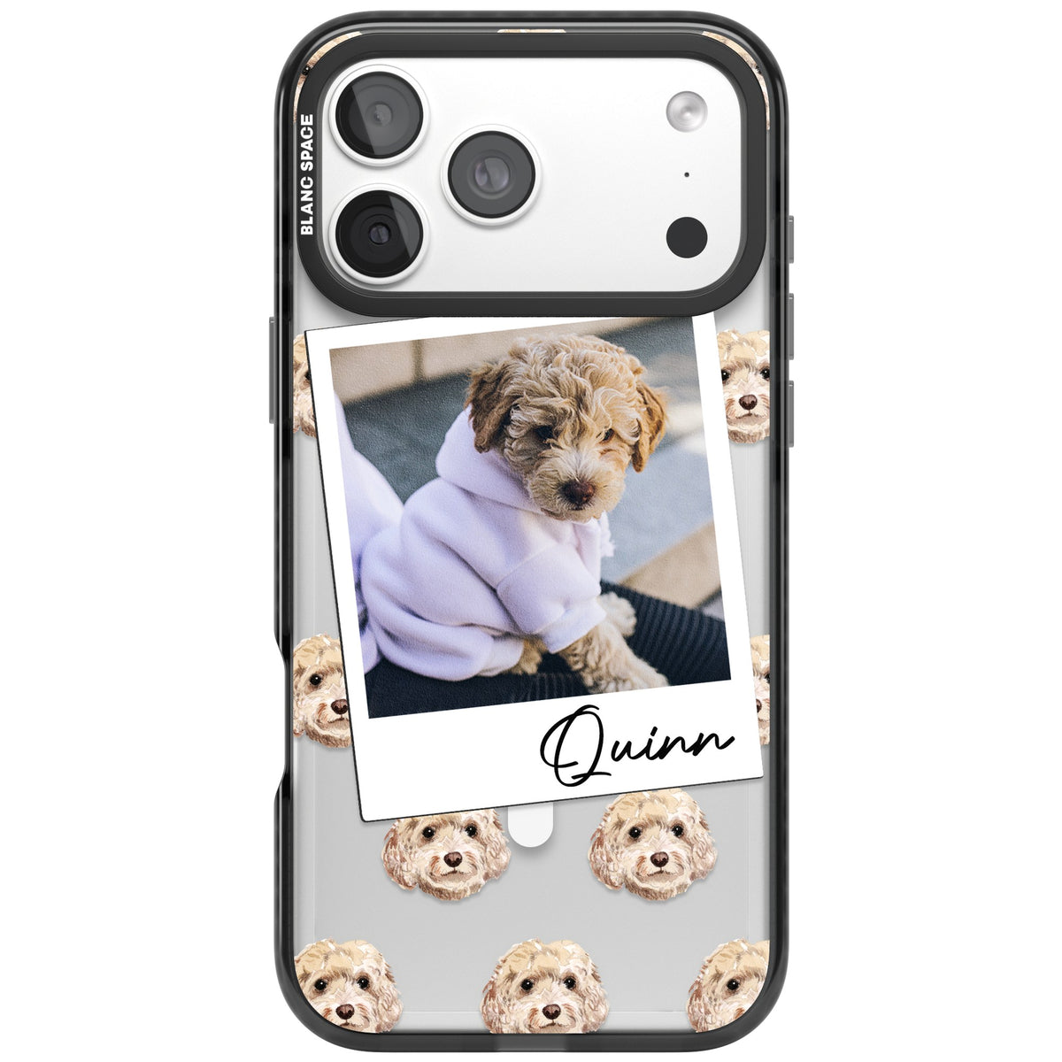 Personalised Cream Cockapoo Instant Camera Photo iPhone 18 Pro Max Impact Pro Black Phone Case front