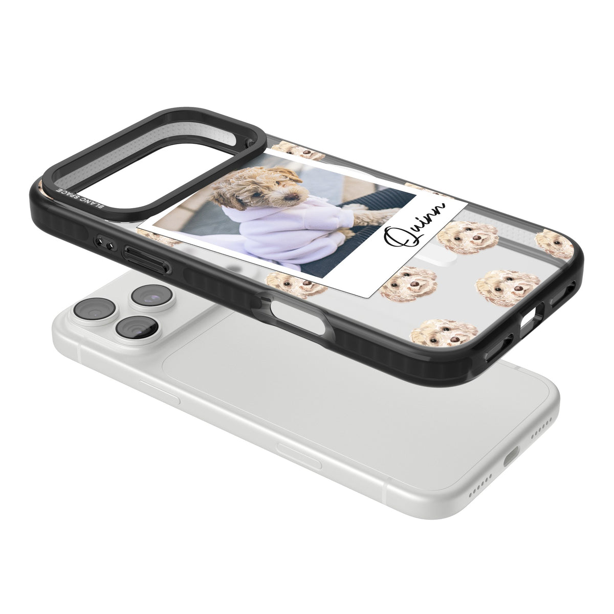 Personalised Cream Cockapoo Instant Camera Photo iPhone 18 Pro Max Impact Pro Black Phone Case angled