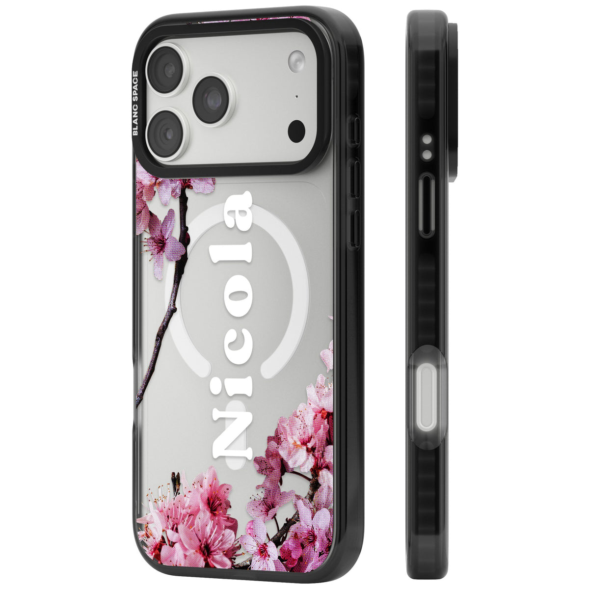 Personalised Cherry Blossom iPhone 18 Pro Max Impact Pro Black Phone Case side