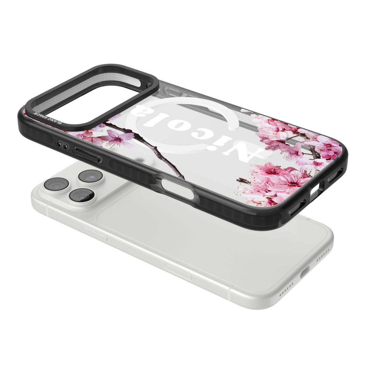 Personalised Cherry Blossom iPhone 18 Pro Max Impact Pro Black Phone Case angled