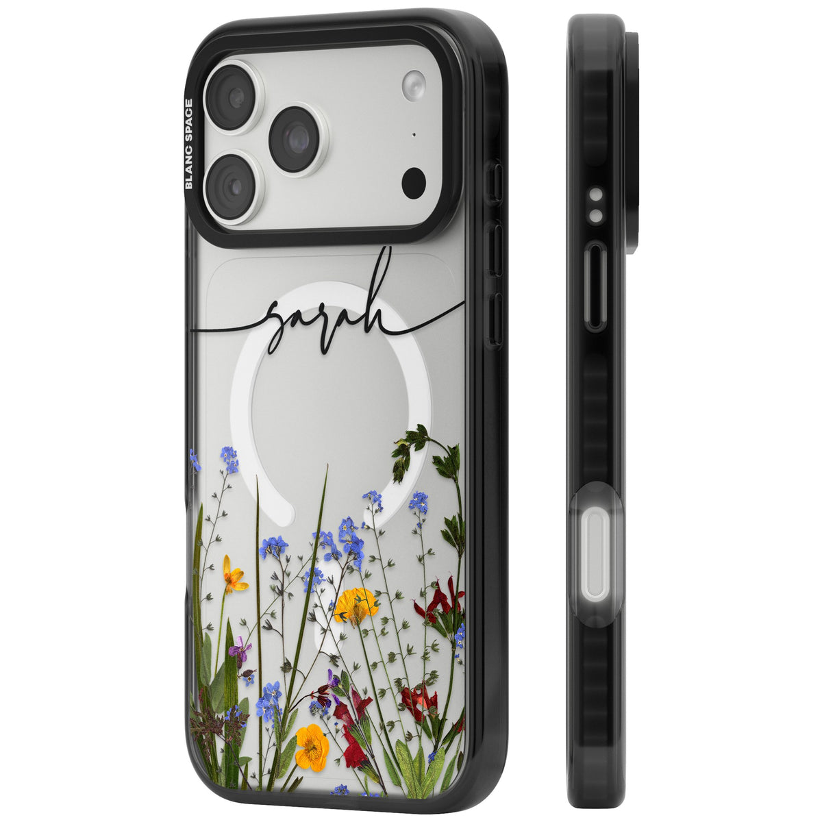 Personalised Wildflower Script iPhone 18 Pro Max Impact Pro Black Phone Case side