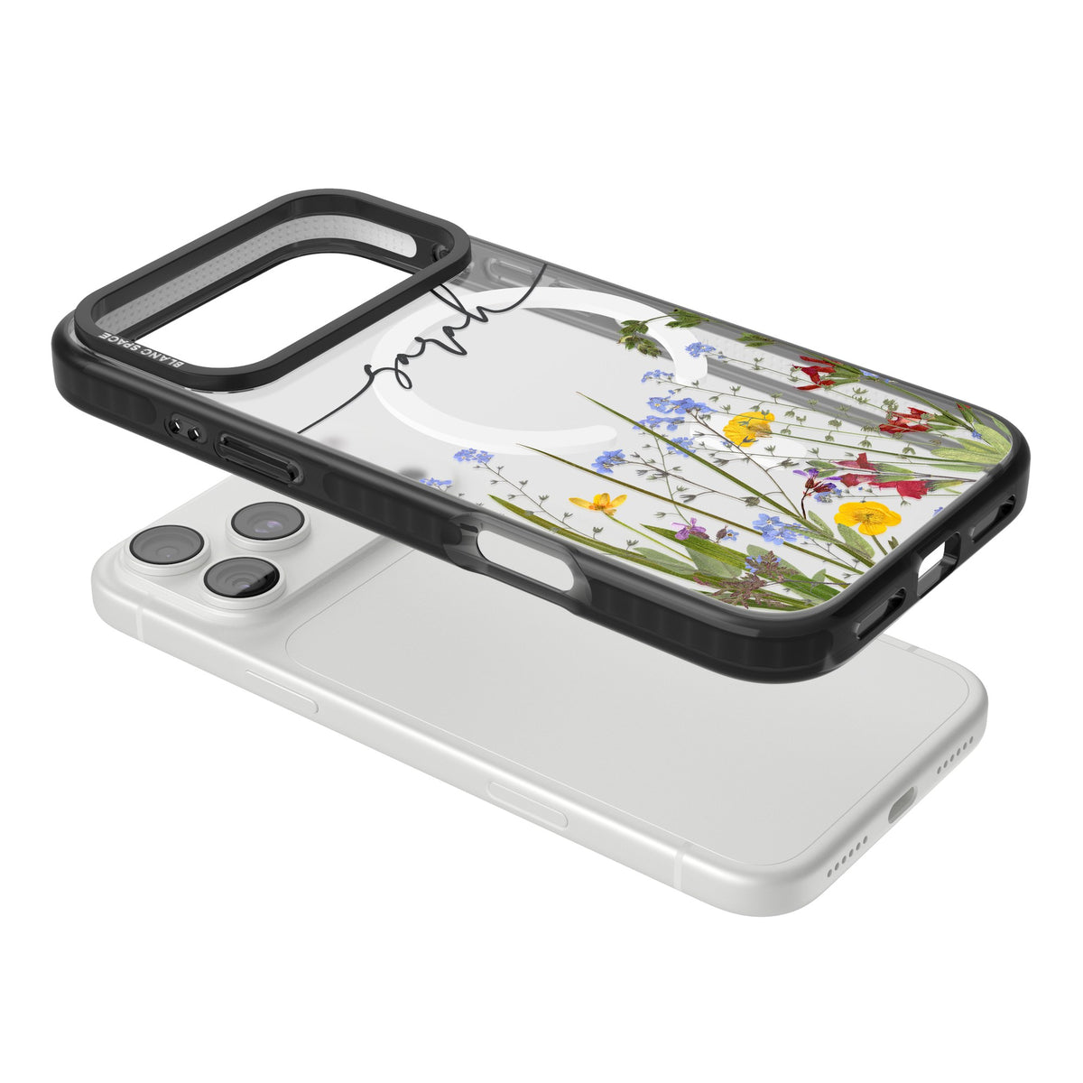 Personalised Wildflower Script iPhone 18 Pro Max Impact Pro Black Phone Case angled