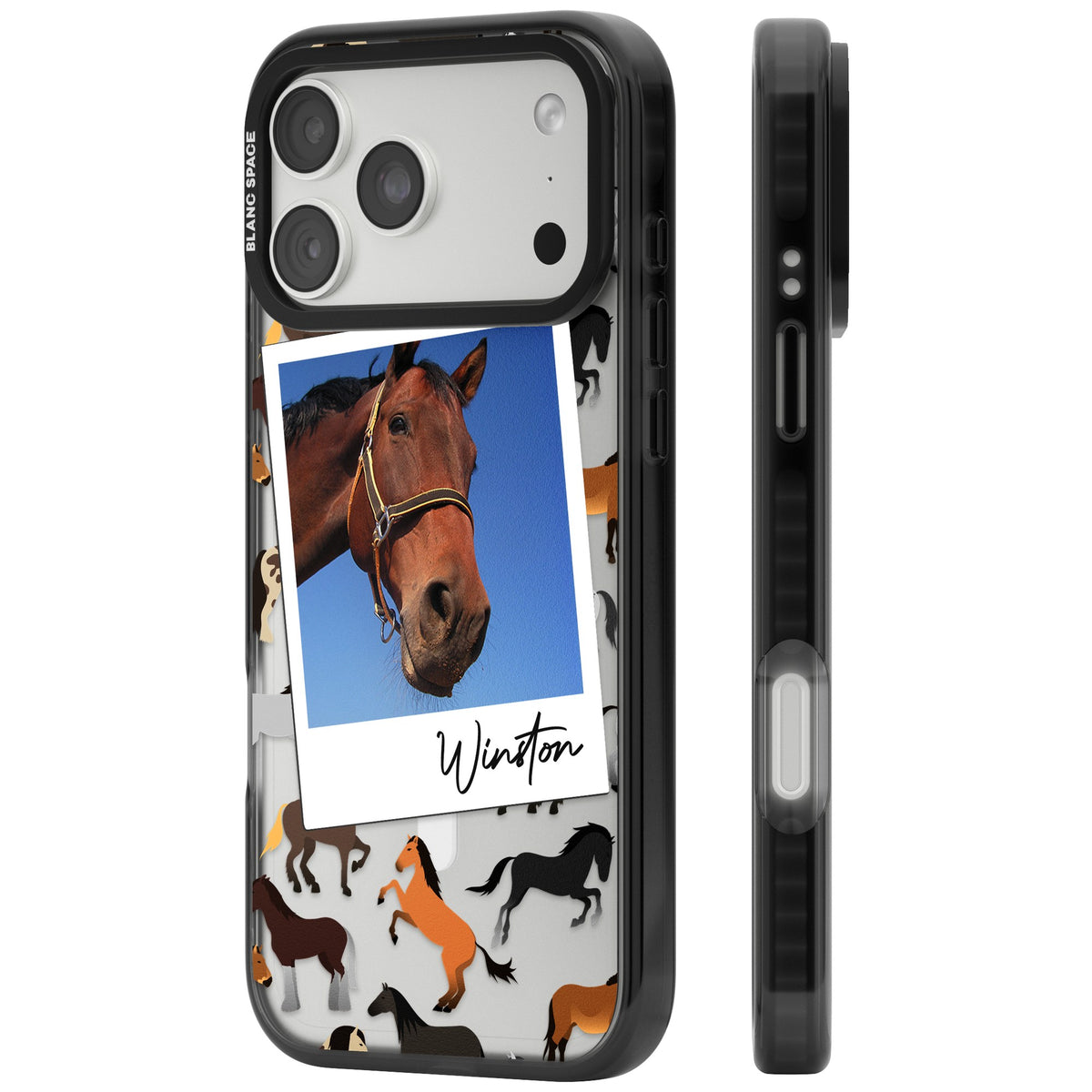 Personalised Horse Polaroid iPhone 18 Pro Max Impact Pro Black Phone Case side