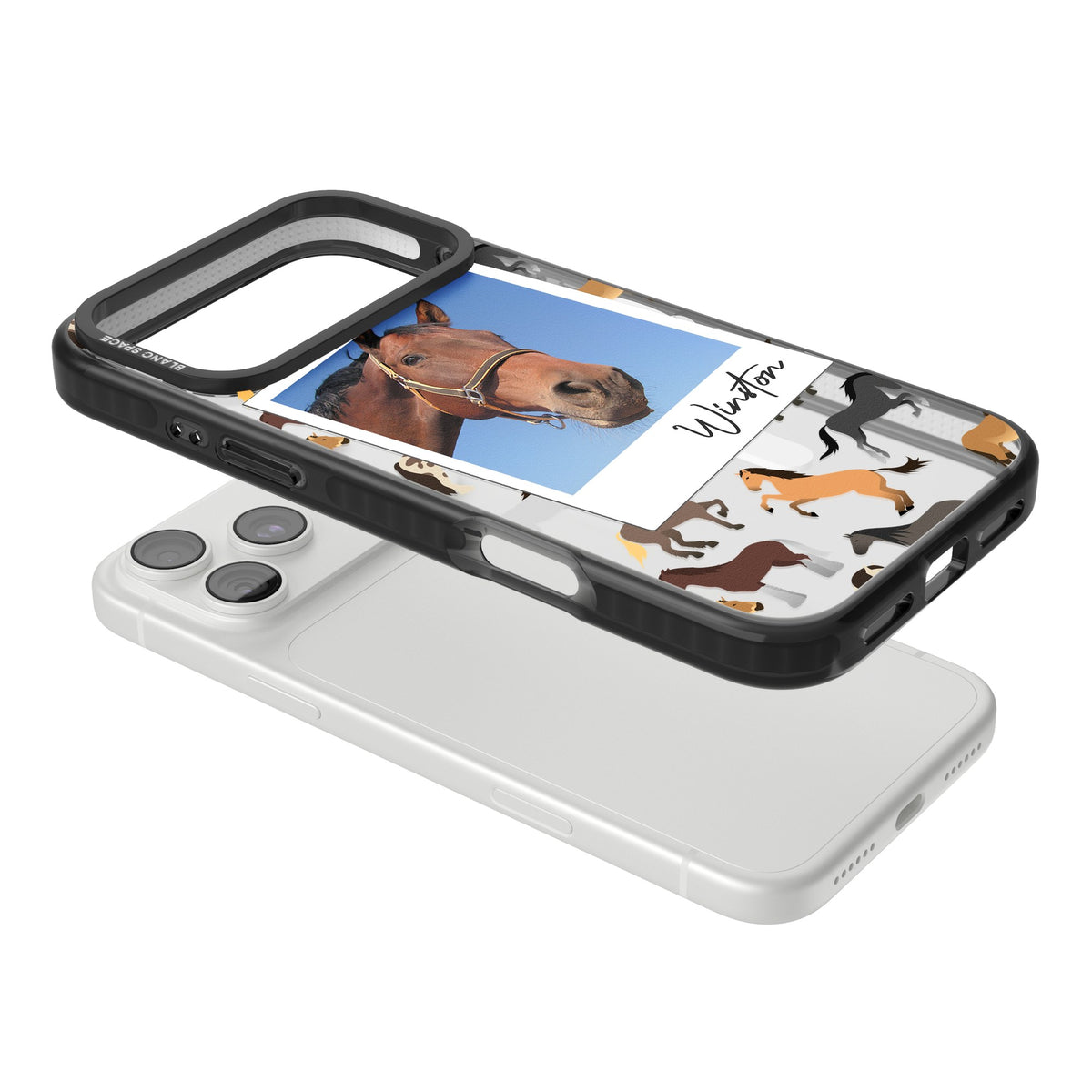 Personalised Horse Polaroid iPhone 18 Pro Max Impact Pro Black Phone Case angled