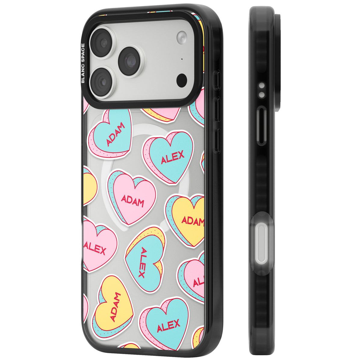 Personalised Love Heart Sweets iPhone 18 Pro Max Impact Pro Black Phone Case side