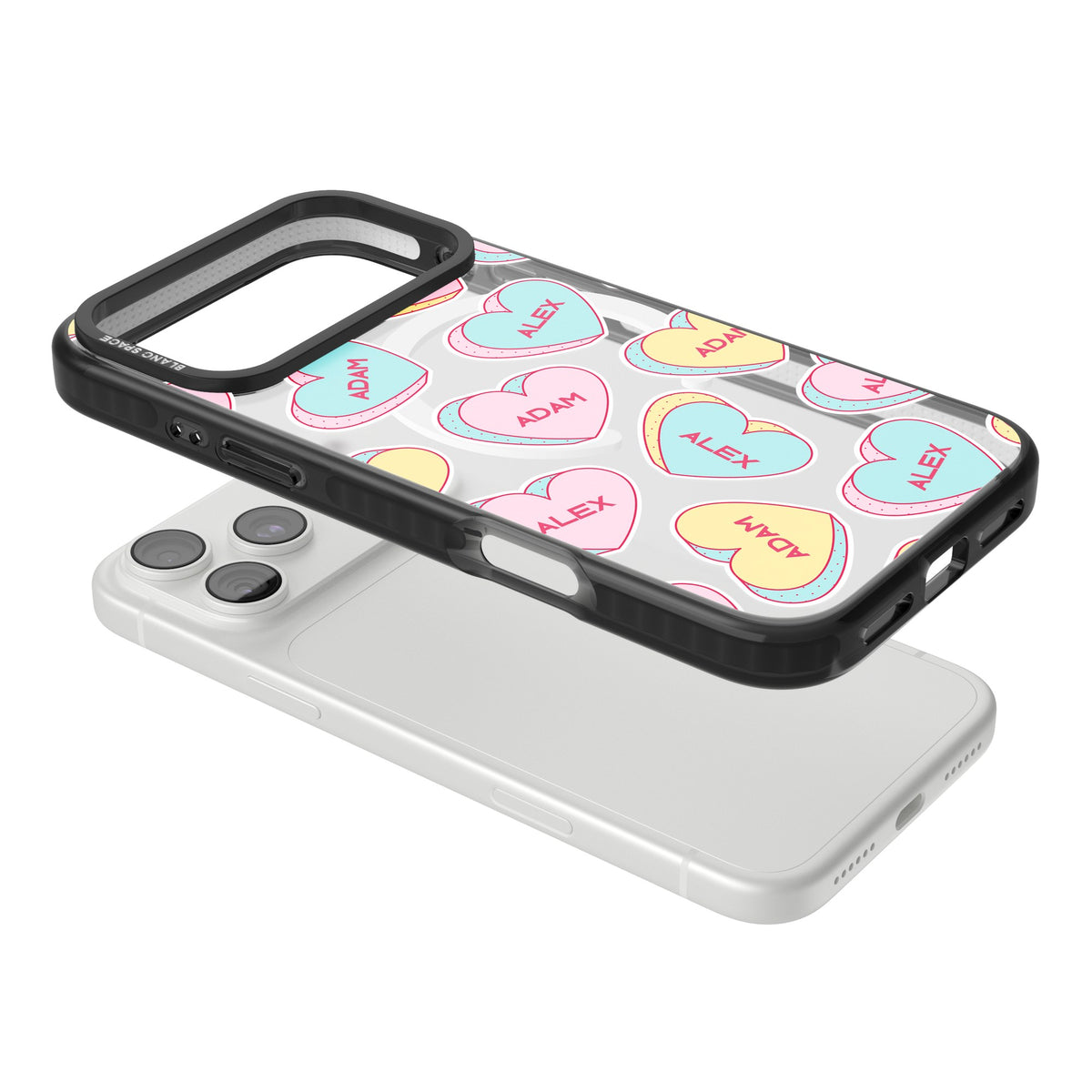 Personalised Love Heart Sweets iPhone 18 Pro Max Impact Pro Black Phone Case angled