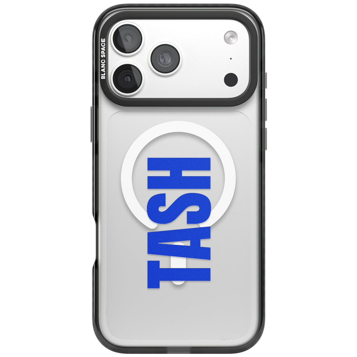 Personalised Tall Name custom iPhone case featuring a bold vertical name in your chosen font and colour on a clear case iPhone 18 Pro Max Impact Pro Black Phone Case front