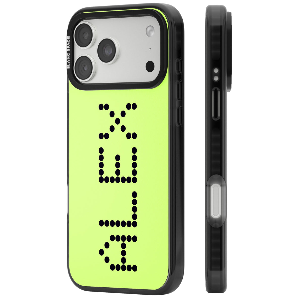 Personalised Dot Name custom iPhone case featuring vertical dot-matrix lettering in your name or initials iPhone 18 Pro Max Impact Pro Black Phone Case side