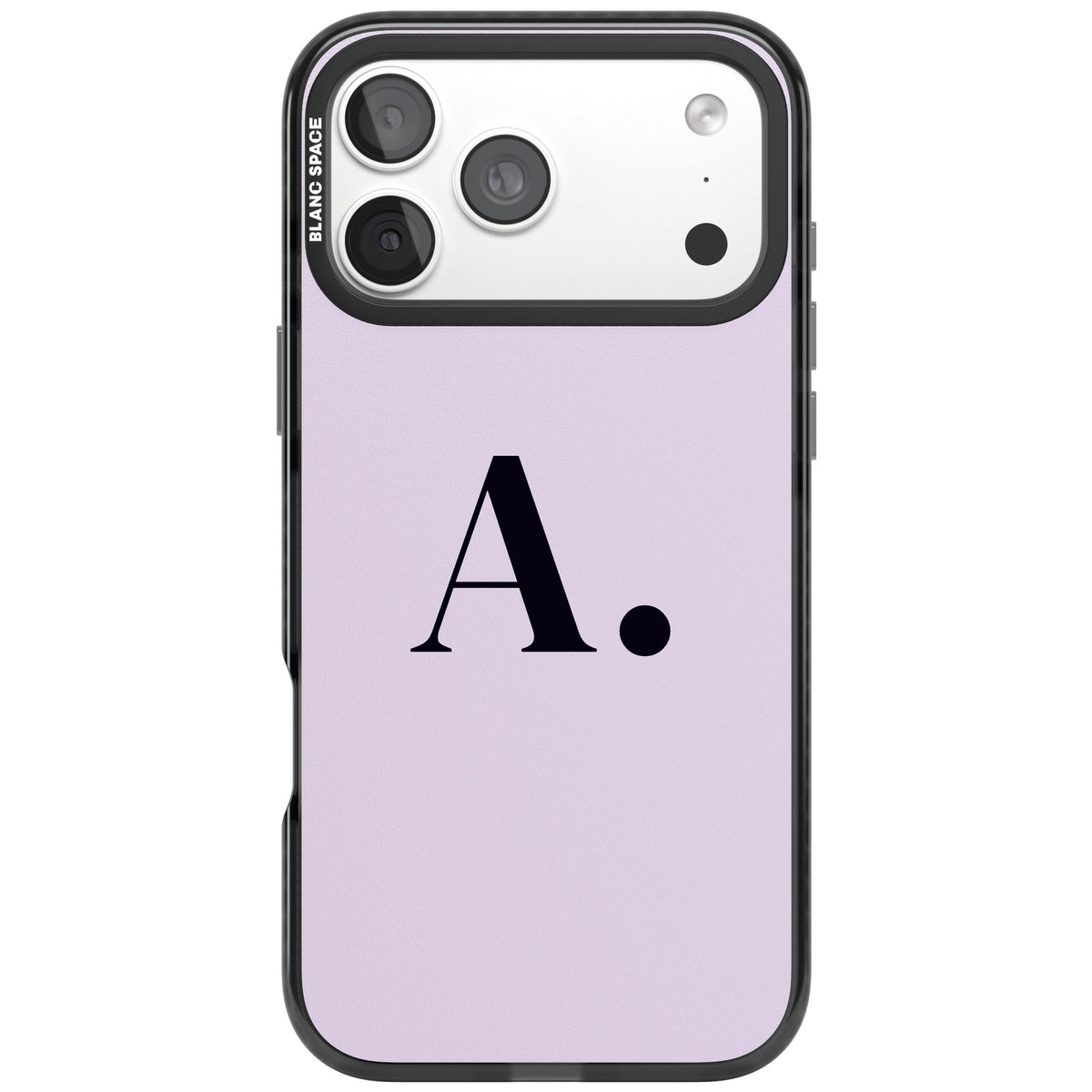 Personalised Big Initial minimal iPhone case featuring a large serif monogram letter on a soft lilac background iPhone 18 Pro Max Impact Pro Black Phone Case front