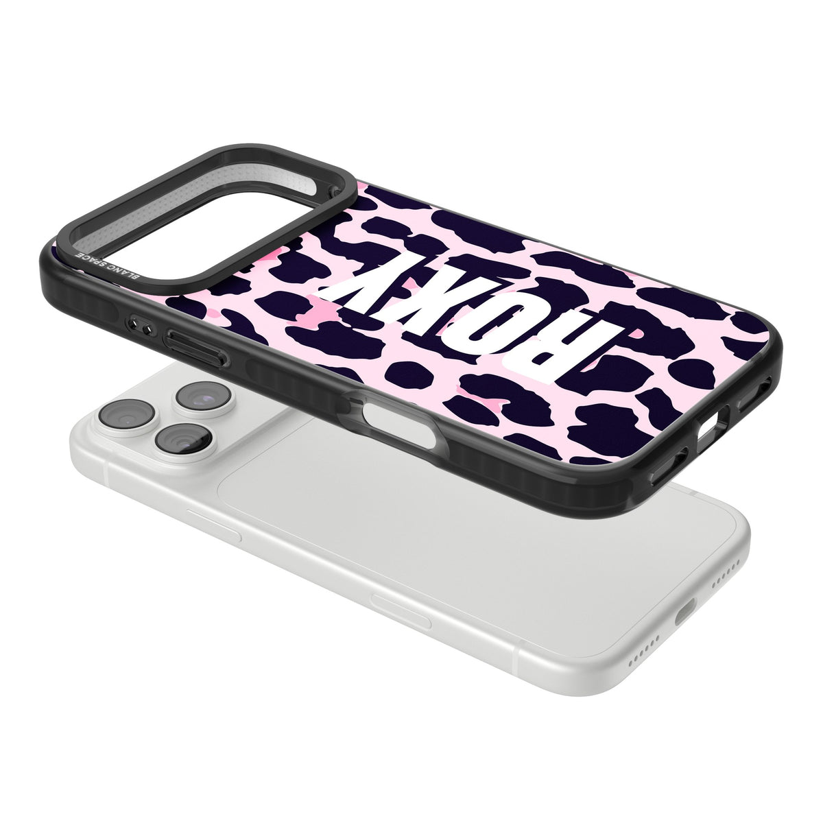 Personalised Pink Leopard Name custom iPhone case featuring pink leopard print and bold personalised name text iPhone 18 Pro Max Impact Pro Black Phone Case angled