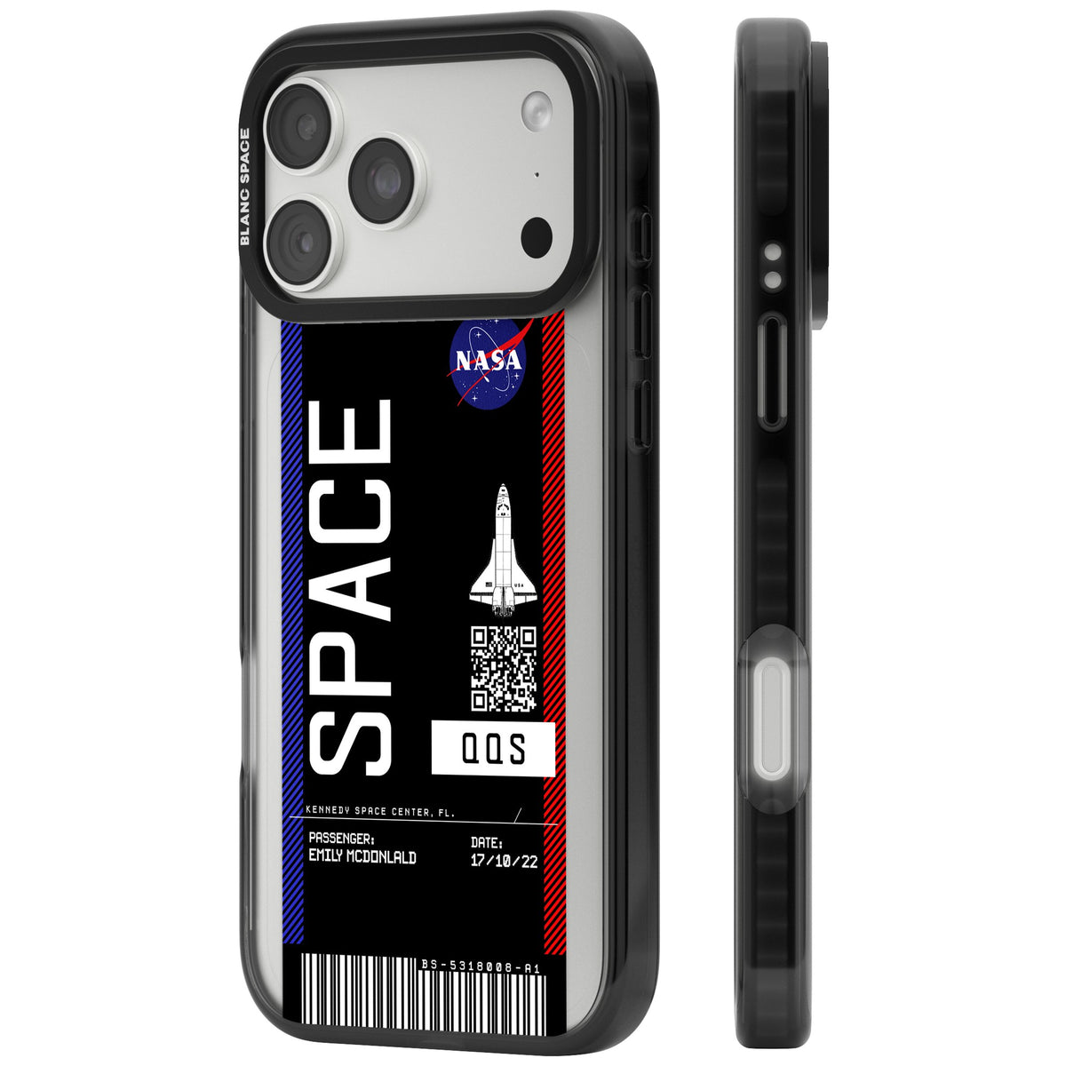 Personalised Nasa Boarding Pass (Dark) iPhone 18 Pro Max Impact Pro Black Phone Case side