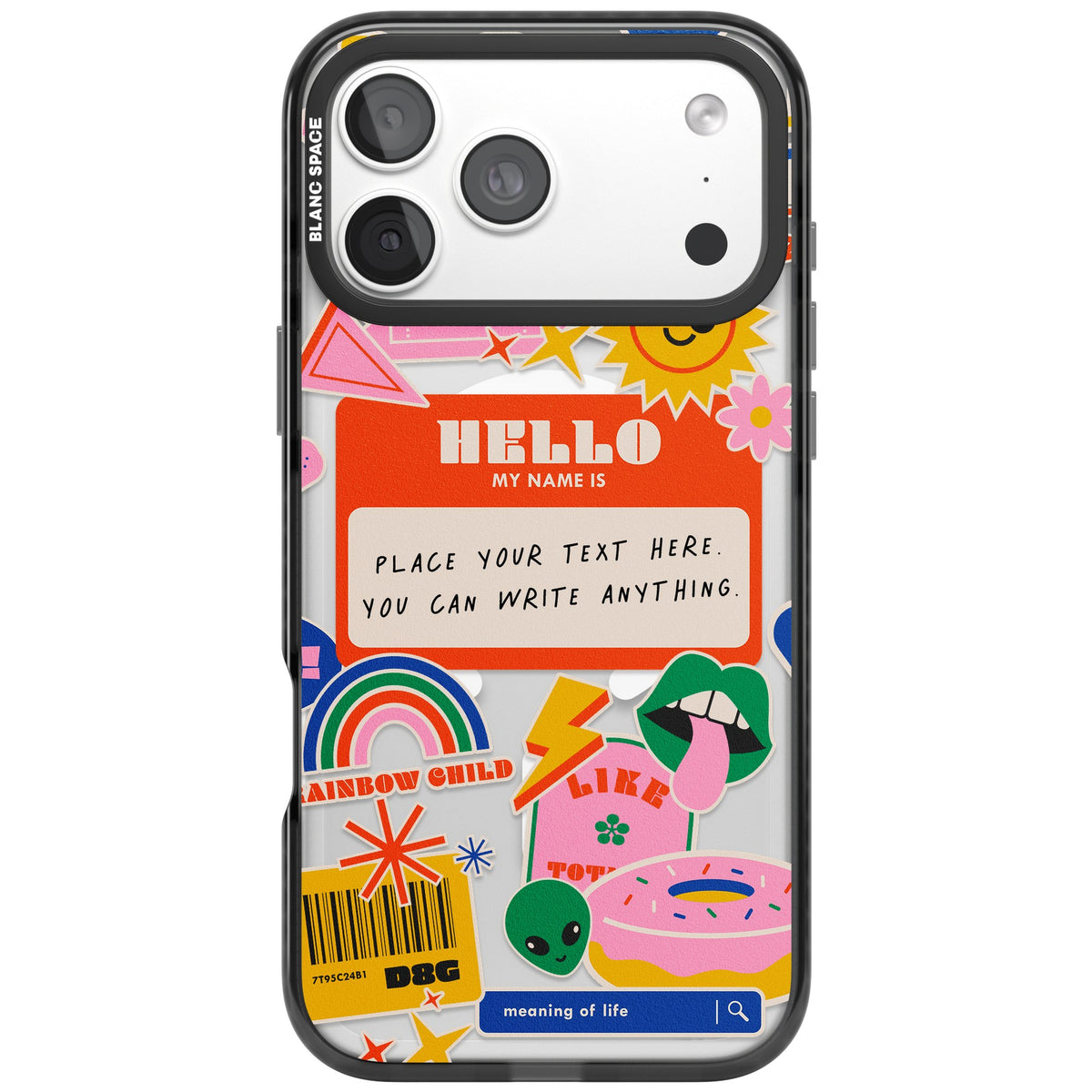 Personalised Retro Nametag Sticker iPhone 18 Pro Max Impact Pro Black Phone Case front